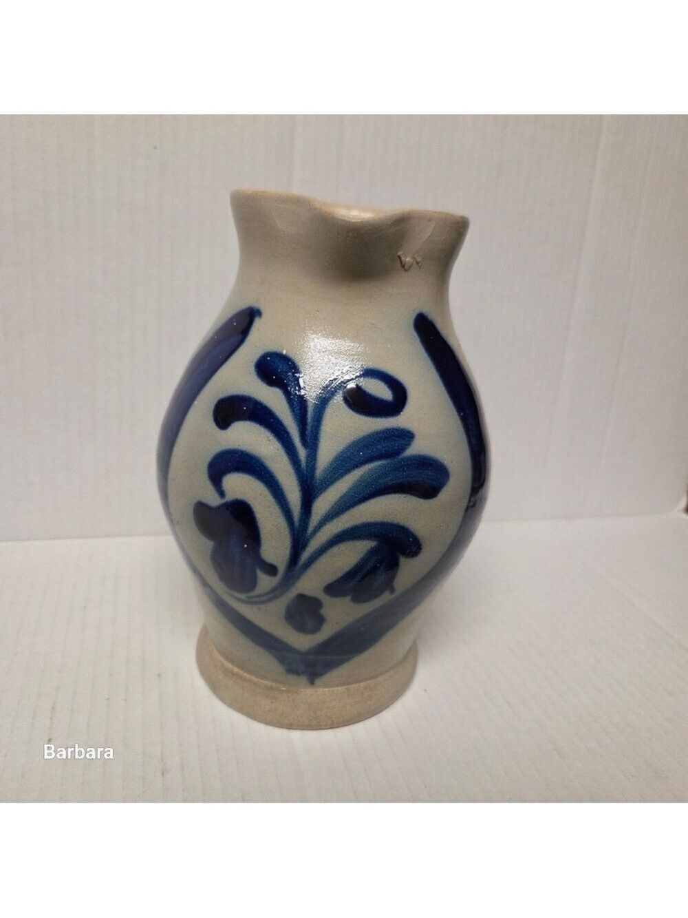 Vintage German Cobalt Blue Salt Glazed 1L Stoneware Pottery Jug